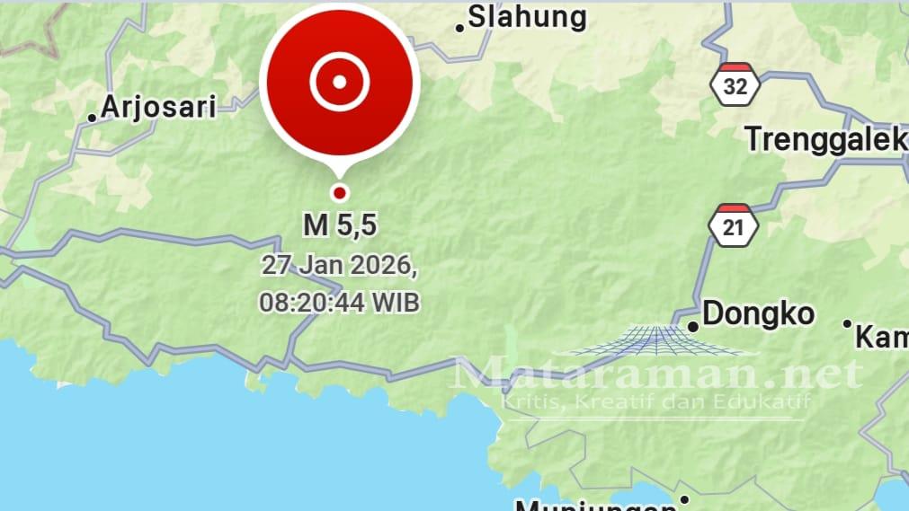 Gempa Magnitudo 5,5 Pacitan, Terasa di Trenggalek-Blitar Tidak Berpotensi Tsunami